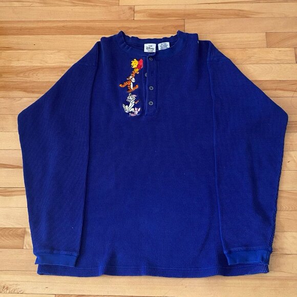 Winnie The Pooh Shirt Men’s Large Dark blue Vintage The Disney Henley 90s - Picture 1 of 10
